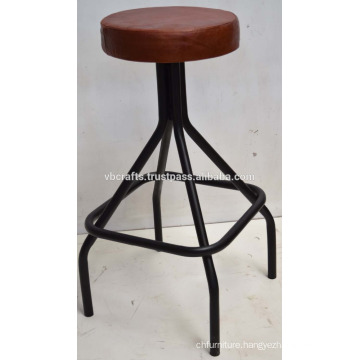 Industrial Metal Tube Bar Stool Leather Seat